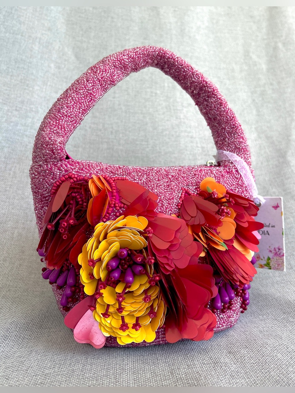 Handcrafted Floral Beaded Hobo Bag Novelty  Embroidered Sequined Handbag NW